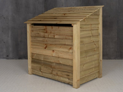 Wooden log store (roof sloping back) W-119cm, H-126cm, D-88cm - natural (light green) finish