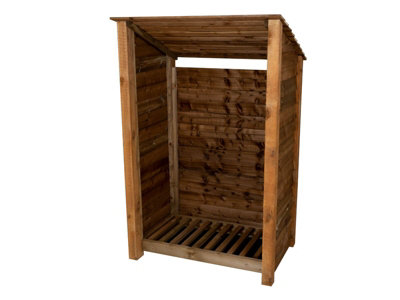 Wooden log store (roof sloping back) W-119cm, H-180cm, D-88cm - brown finish