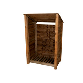 Wooden log store (roof sloping back) W-119cm, H-180cm, D-88cm - brown finish