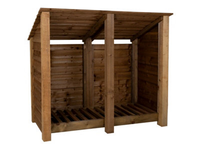 Wooden log store (roof sloping back) W-146cm, H-126cm, D-88cm - brown finish