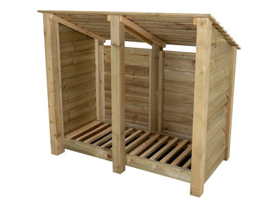 Wooden log store (roof sloping back) W-146cm, H-126cm, D-88cm - natural (light green) finish