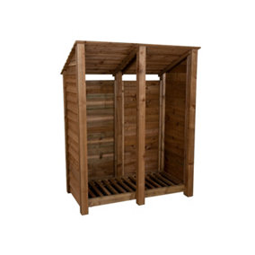 Wooden log store (roof sloping back) W-146cm, H-180cm, D-88cm - brown finish