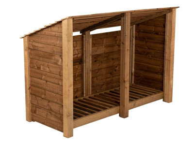 Wooden log store (roof sloping back) W-187cm, H-126cm, D-88cm - brown finish