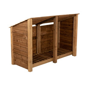 Wooden log store (roof sloping back) W-187cm, H-126cm, D-88cm - brown finish