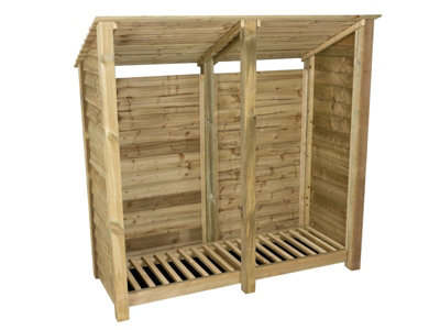 Wooden log store (roof sloping back) W-187cm, H-180cm, D-88cm - natural (light green) finish