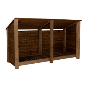 Wooden log store (roof sloping back) W-227cm, H-126cm, D-88cm - brown finish