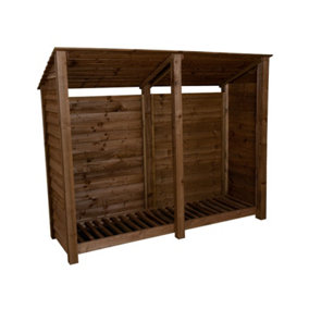 Wooden log store (roof sloping back) W-227cm, H-180cm, D-88cm - brown finish