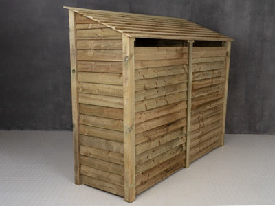 Wooden log store (roof sloping back) W-227cm, H-180cm, D-88cm - natural (light green) finish