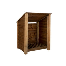 Wooden log store (roof sloping back) W-99cm, H-126cm, D-88cm - brown finish