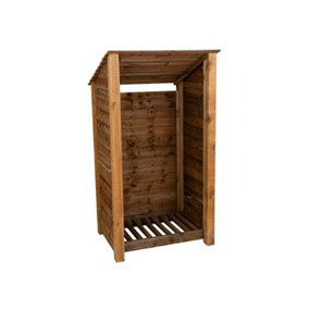Wooden log store (roof sloping back) W-99cm, H-180cm, D-88cm - brown finish