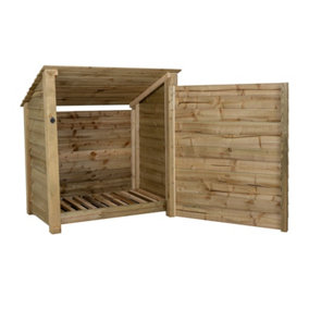 Wooden log store (roof sloping back) with door W-119cm, H-126cm, D-88cm - natural (light green) finish