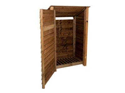 Wooden log store (roof sloping back) with door W-119cm, H-180cm, D-88cm - brown finish