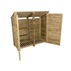 Wooden log store (roof sloping back) with door W-187cm, H-180cm, D-88cm - natural (light green) finish