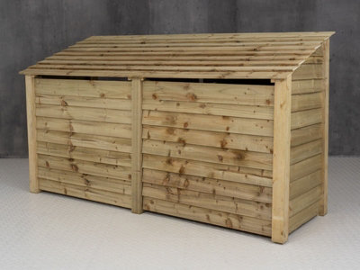 Wooden log store (roof sloping back) with door W-227cm, H-126cm, D-88cm - natural (light green) finish