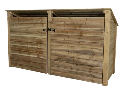 Wooden log store (roof sloping back) with door W-227cm, H-126cm, D-88cm - natural (light green) finish
