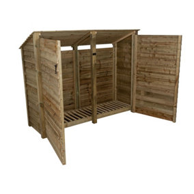 Wooden log store (roof sloping back) with door W-227cm, H-180cm, D-88cm - natural (light green) finish