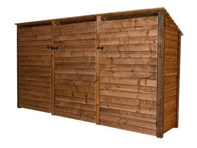 Wooden log store (roof sloping back) with door W-335cm, H-180cm, D-88cm - brown finish