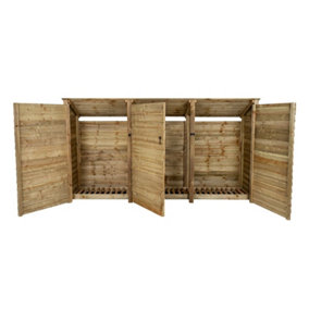 Wooden log store (roof sloping back) with door W-335cm, H-180cm, D-88cm - natural (light green) finish