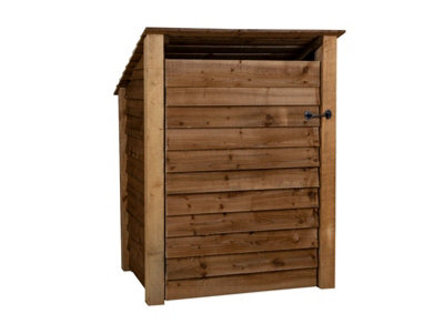 Wooden log store (roof sloping back) with door W-99cm, H-126cm, D-88cm - brown finish