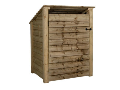 Wooden log store (roof sloping back) with door W-99cm, H-126cm, D-88cm - natural (light green) finish