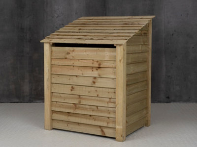 Wooden log store (roof sloping back) with door W-99cm, H-126cm, D-88cm - natural (light green) finish