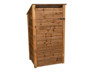 Wooden log store (roof sloping back) with door W-99cm, H-180cm, D-88cm - brown finish