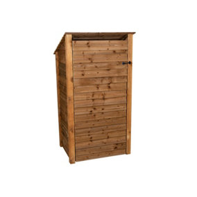 Wooden log store (roof sloping back) with door W-99cm, H-180cm, D-88cm - brown finish
