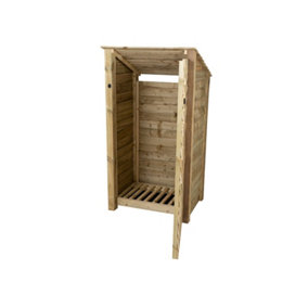 Wooden log store (roof sloping back) with door W-99cm, H-180cm, D-88cm - natural (light green) finish
