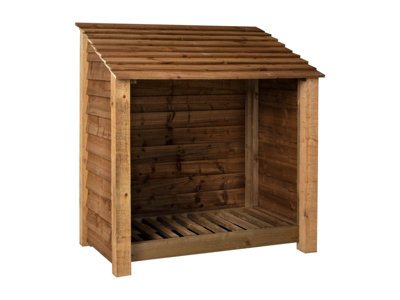 Wooden log store W-119cm, H-126cm, D-88cm - brown finish