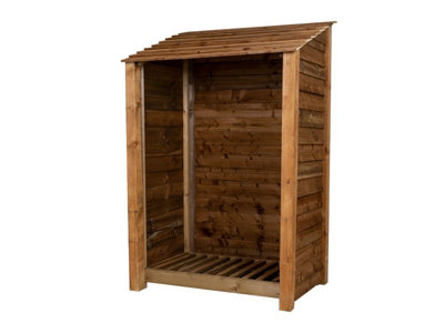Wooden log store W119cm, H180cm, D88cm brown finish DIY at B&Q