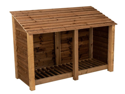 Wooden log store W-187cm, H-126cm, D-88cm - brown finish