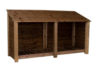 Wooden log store W-227cm, H-126cm, D-88cm - brown finish