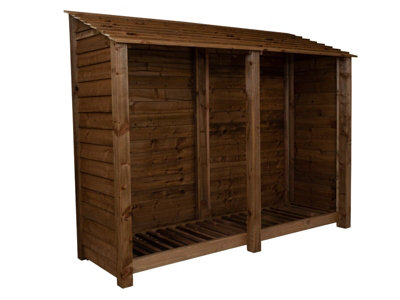 Wooden log store W-227cm, H-180cm, D-88cm - brown finish