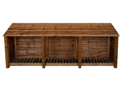 Wooden log store W-335cm, H-126cm, D-88cm - brown finish