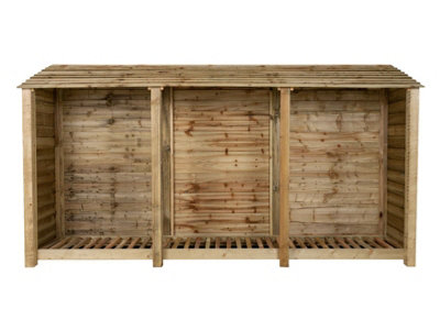 Wooden log store W-335cm, H-180cm, D-88cm - natural (light green) finish