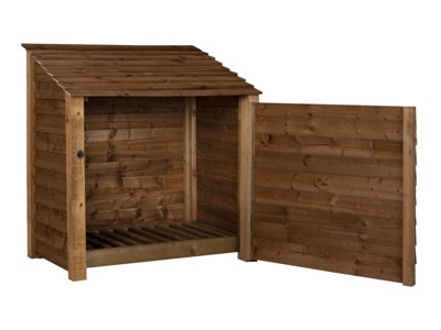 Wooden log store with door W-119cm, H-126cm, D-88cm - brown finish