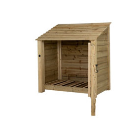 Wooden log store with door W-119cm, H-126cm, D-88cm - natural (light green) finish