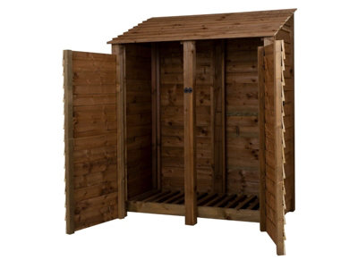 Wooden log store with door W-146cm, H-180cm, D-88cm - brown finish