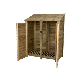 Wooden log store with door W-146cm, H-180cm, D-88cm - natural (light green) finish