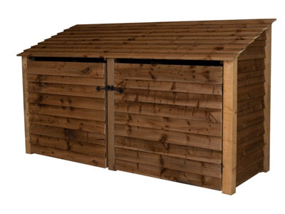Wooden log store with door W-227cm, H-126cm, D-88cm - brown finish