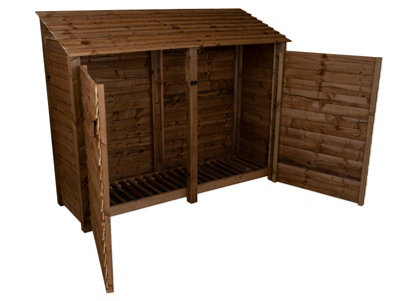 Wooden log store with door W-227cm, H-180cm, D-88cm - brown finish