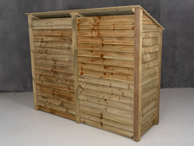 Wooden log store with door W-227cm, H-180cm, D-88cm - natural (light green) finish