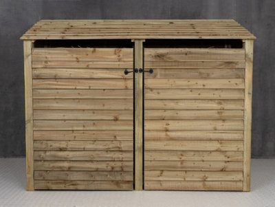 Wooden log store with door W-227cm, H-180cm, D-88cm - natural (light green) finish