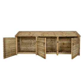 Wooden log store with door W-335cm, H-126cm, D-88cm - natural (light green) finish