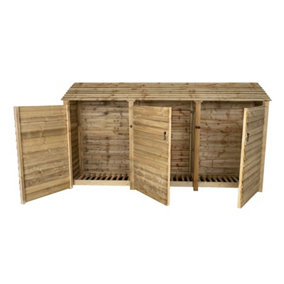 Wooden log store with door W-335cm, H-180cm, D-88cm - natural (light green) finish