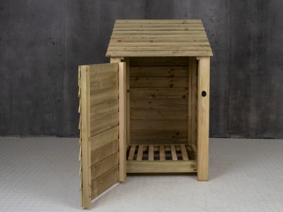 Wooden log store with door W-79cm, H-126cm, D-88cm - natural (light green) finish
