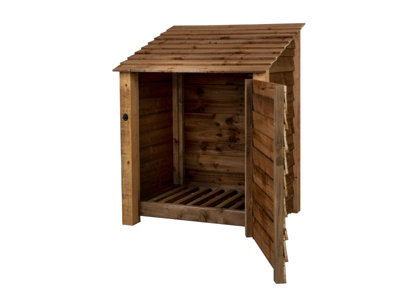 Wooden log store with door W-99cm, H-126cm, D-88cm - brown finish