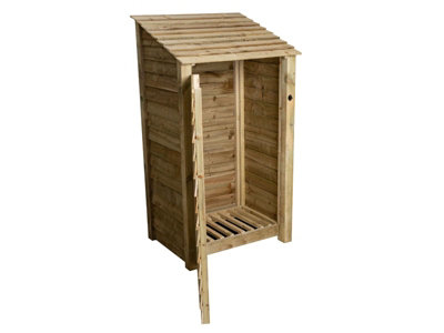 Wooden log store with door W-99cm, H-180cm, D-88cm - natural (light green) finish