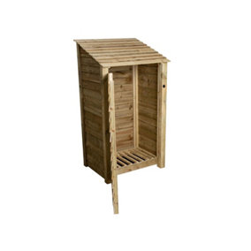Wooden log store with door W-99cm, H-180cm, D-88cm - natural (light green) finish