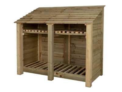 Wooden log store with kindling shelf W 146cm H 126cm D 88cm